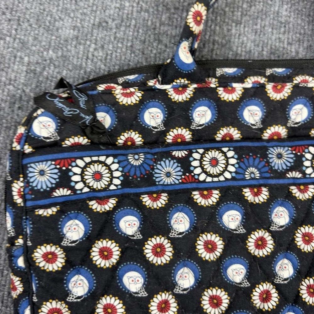 Vera Bradley Laptop Bag Womens Large Black Owl Print Quilted Zip Handles